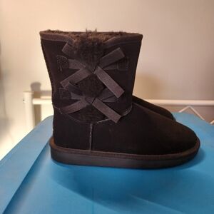 Black Koolaburra By UGG Suede Boots with Bow Detail
